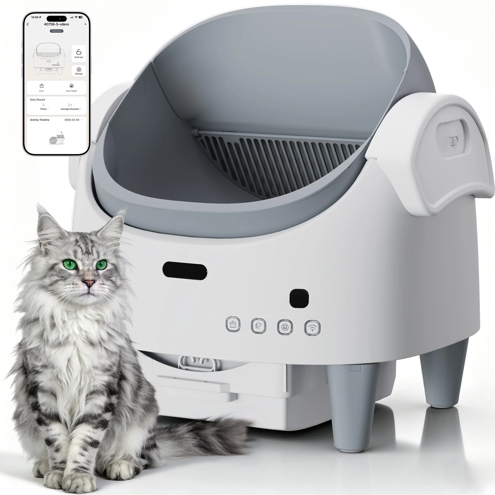 HAUSPROFI Fully Automatic Self-Cleaning Cat Toilet,Open-Top,10.5L,Extra large, Odor Control,Anti-Pinch,App Remote Control for large cats - Image 9