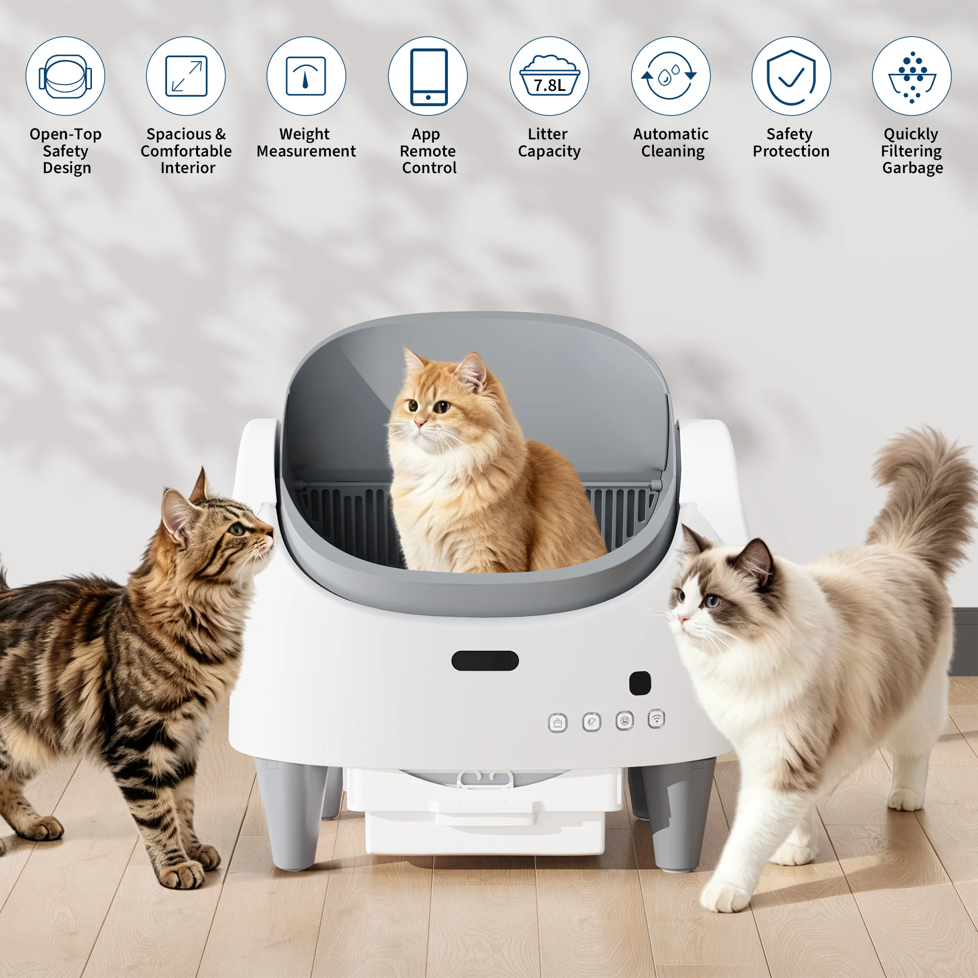 HAUSPROFI Fully Automatic Self-Cleaning Cat Toilet,Open-Top,10.5L,Extra large, Odor Control,Anti-Pinch,App Remote Control for large cats - Image 19