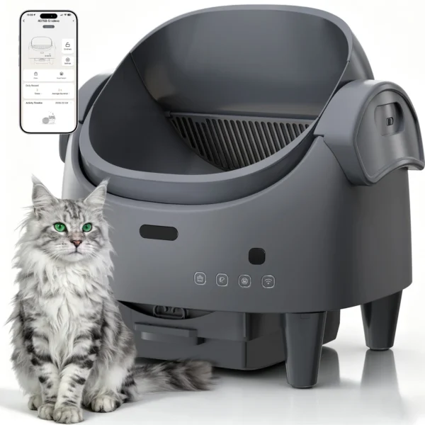 HAUSPROFI Fully Automatic Self-Cleaning Cat Toilet,Open-Top,10.5L,Extra large, Odor Control,Anti-Pinch,App Remote Control for large cats