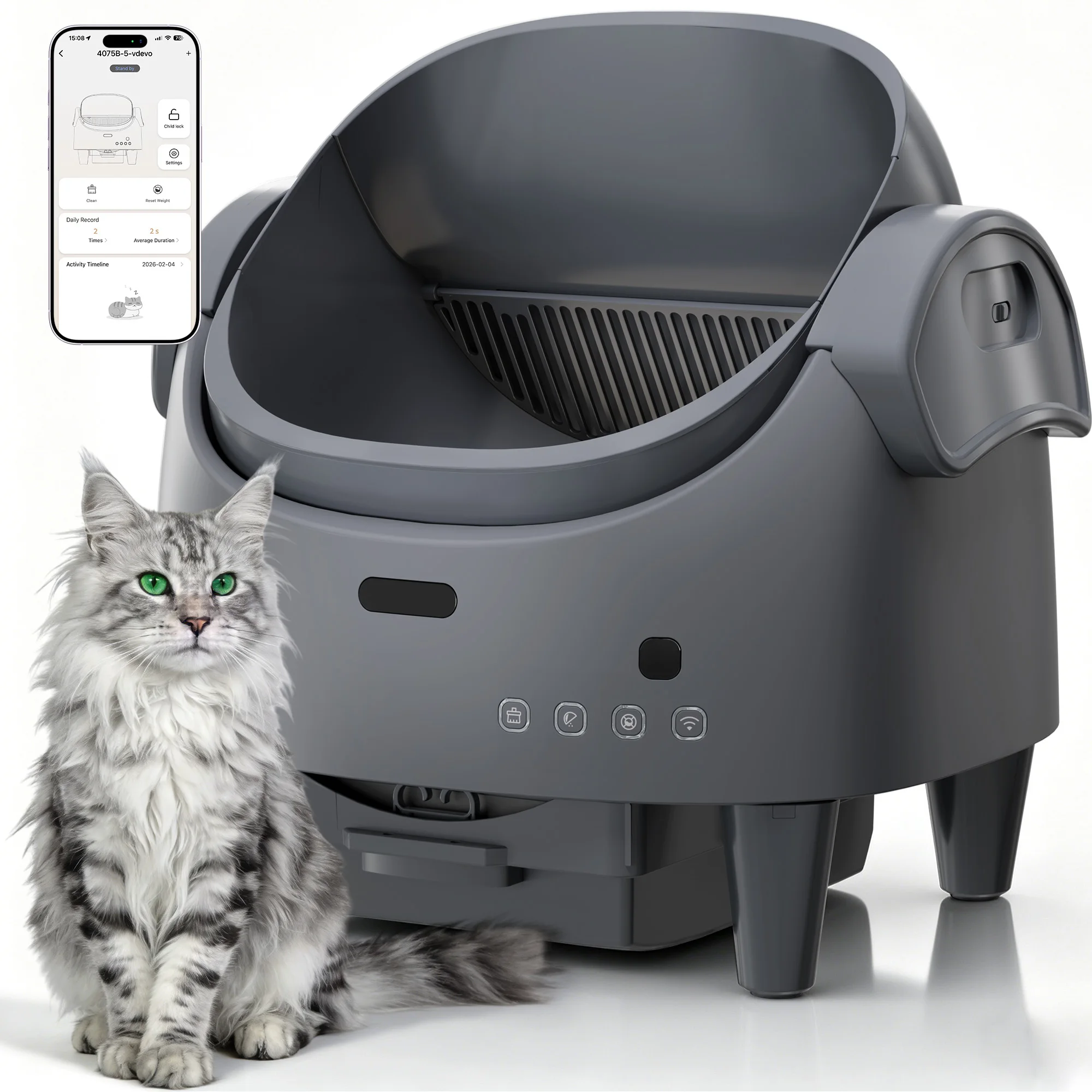 HAUSPROFI Fully Automatic Self-Cleaning Cat Toilet,Open-Top,10.5L,Extra large, Odor Control,Anti-Pinch,App Remote Control for large cats