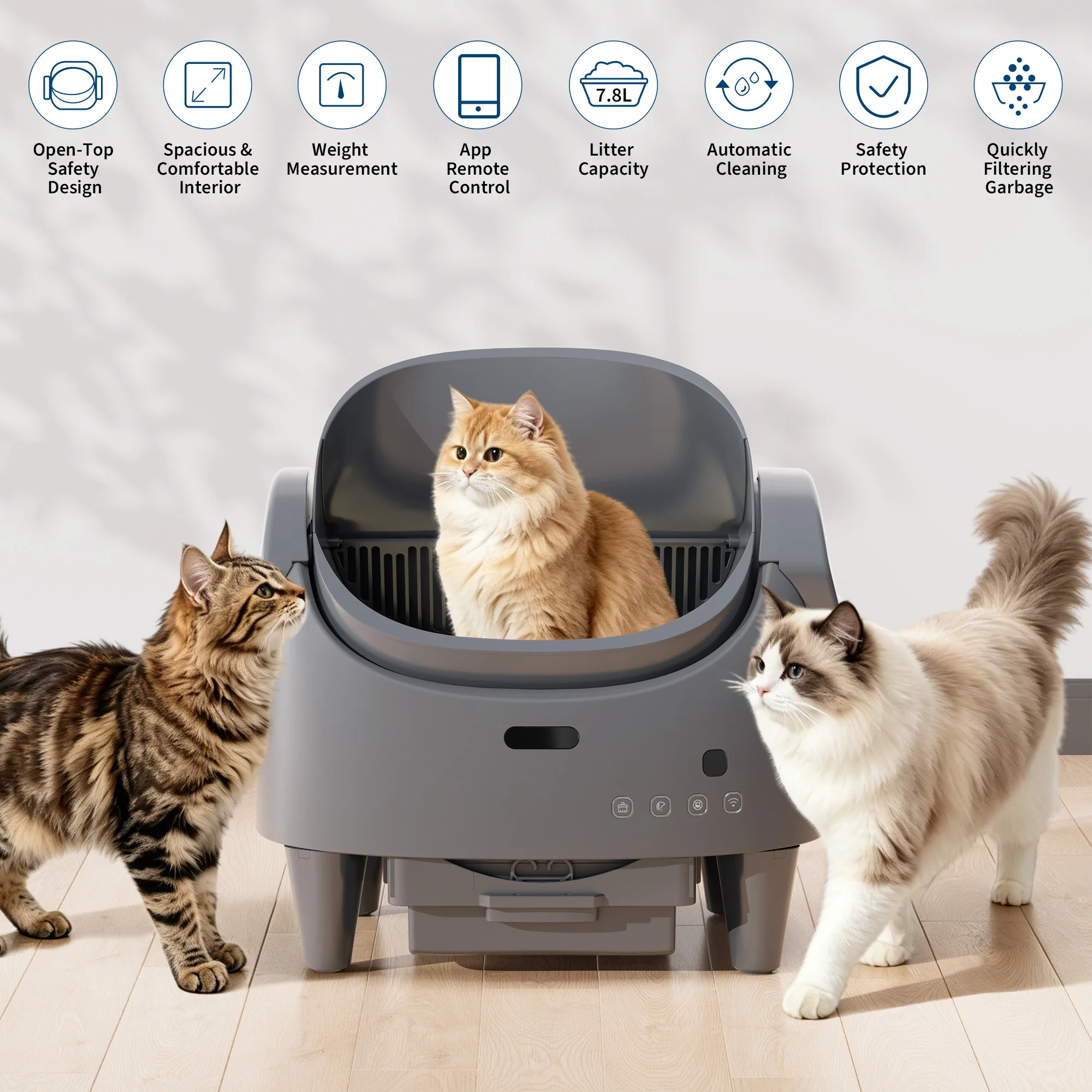 HAUSPROFI Fully Automatic Self-Cleaning Cat Toilet,Open-Top,10.5L,Extra large, Odor Control,Anti-Pinch,App Remote Control for large cats - Image 11