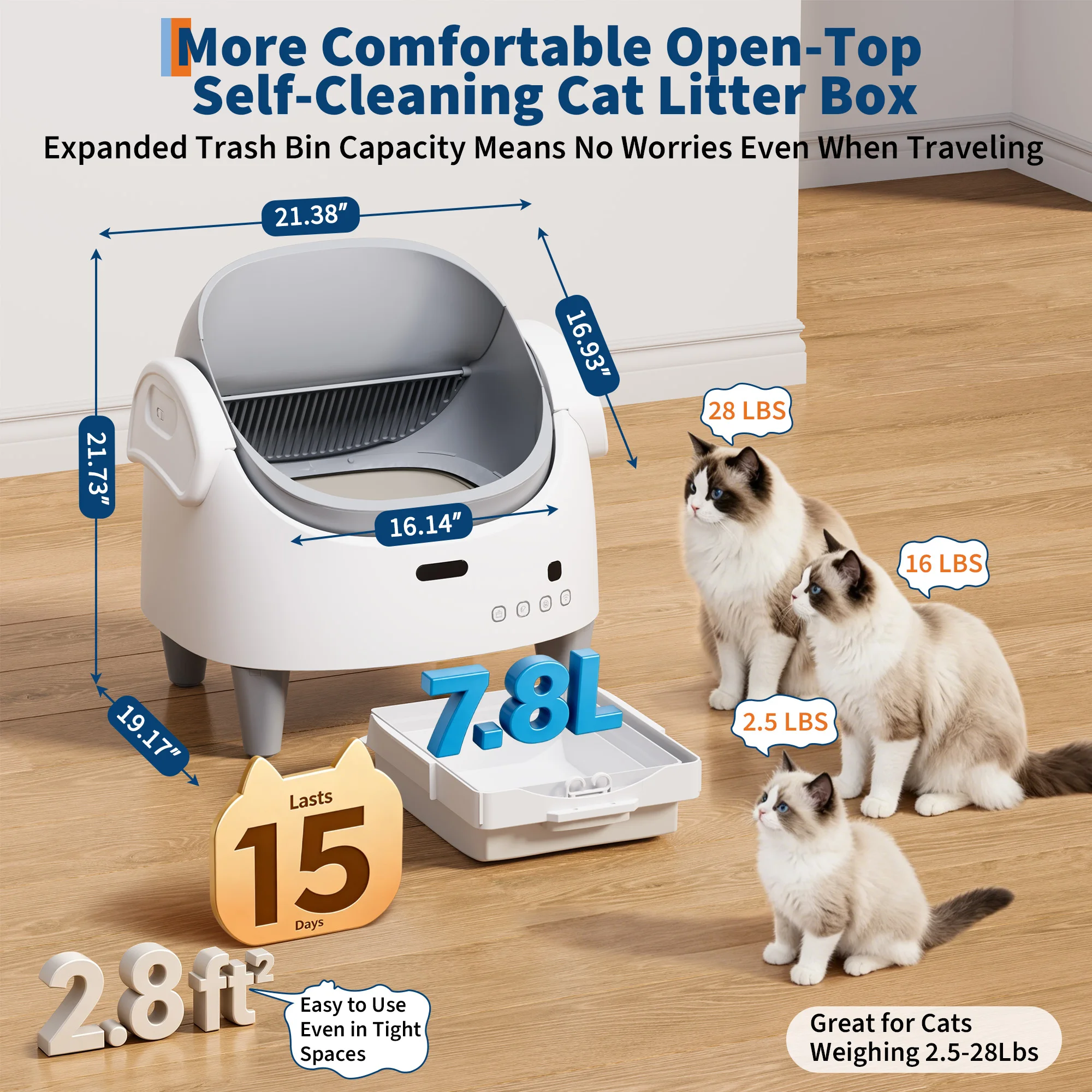 HAUSPROFI Fully Automatic Self-Cleaning Cat Toilet,Open-Top,10.5L,Extra large, Odor Control,Anti-Pinch,App Remote Control for large cats - Image 24