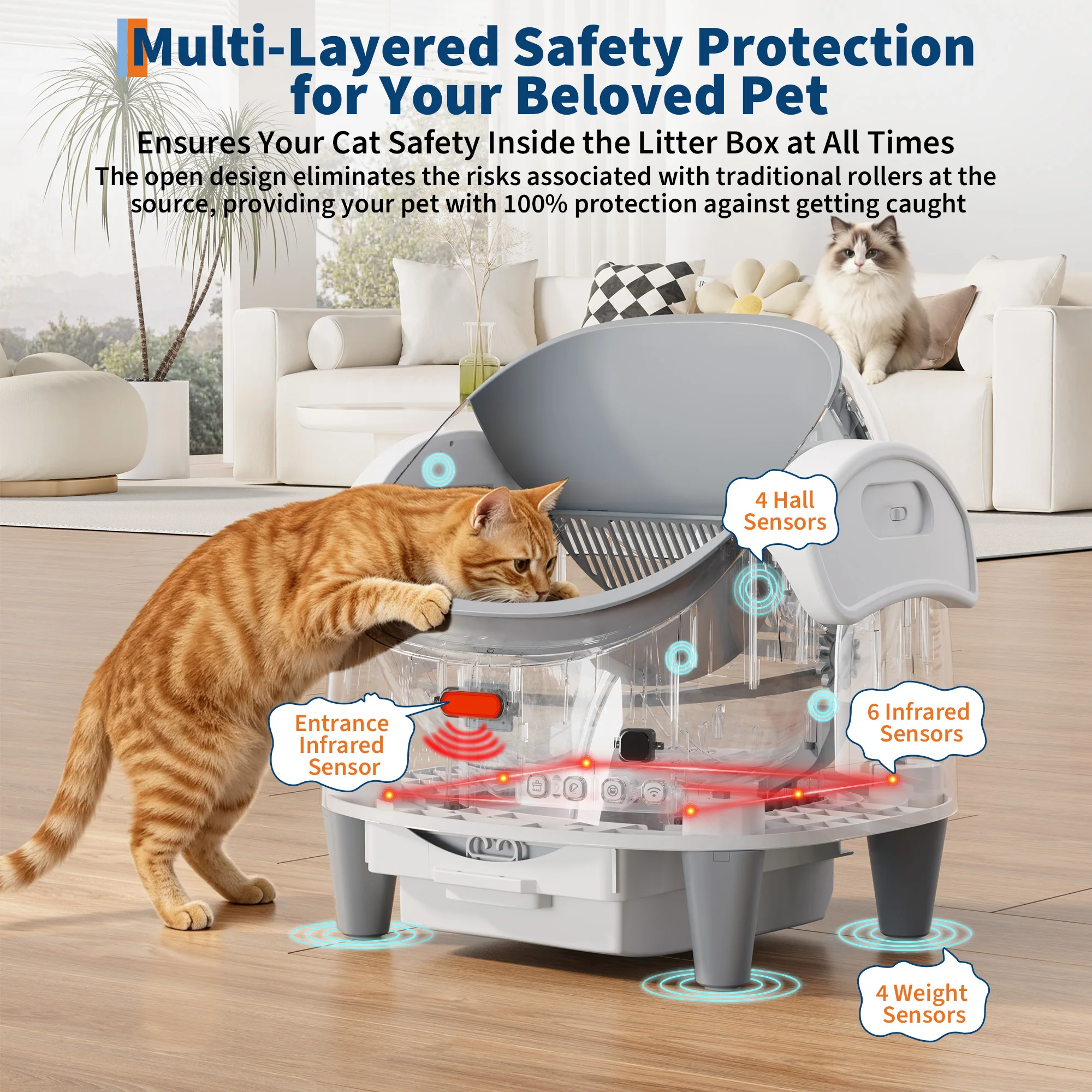 HAUSPROFI Fully Automatic Self-Cleaning Cat Toilet,Open-Top,10.5L,Extra large, Odor Control,Anti-Pinch,App Remote Control for large cats - Image 20